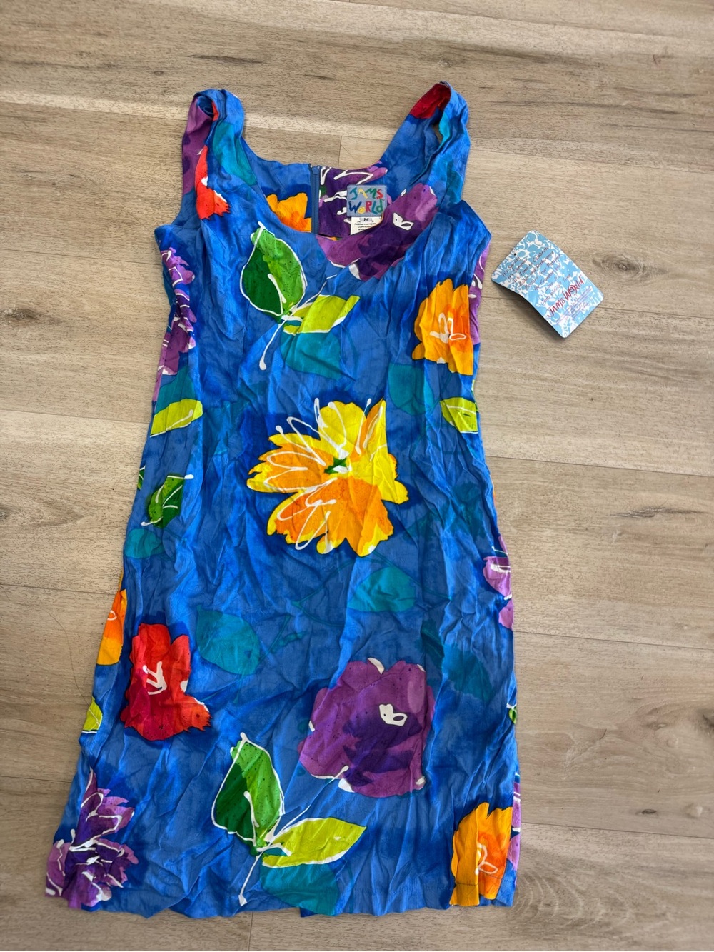 Jams World Blue Floral Tank Dress with Bold Multicolor Blooms